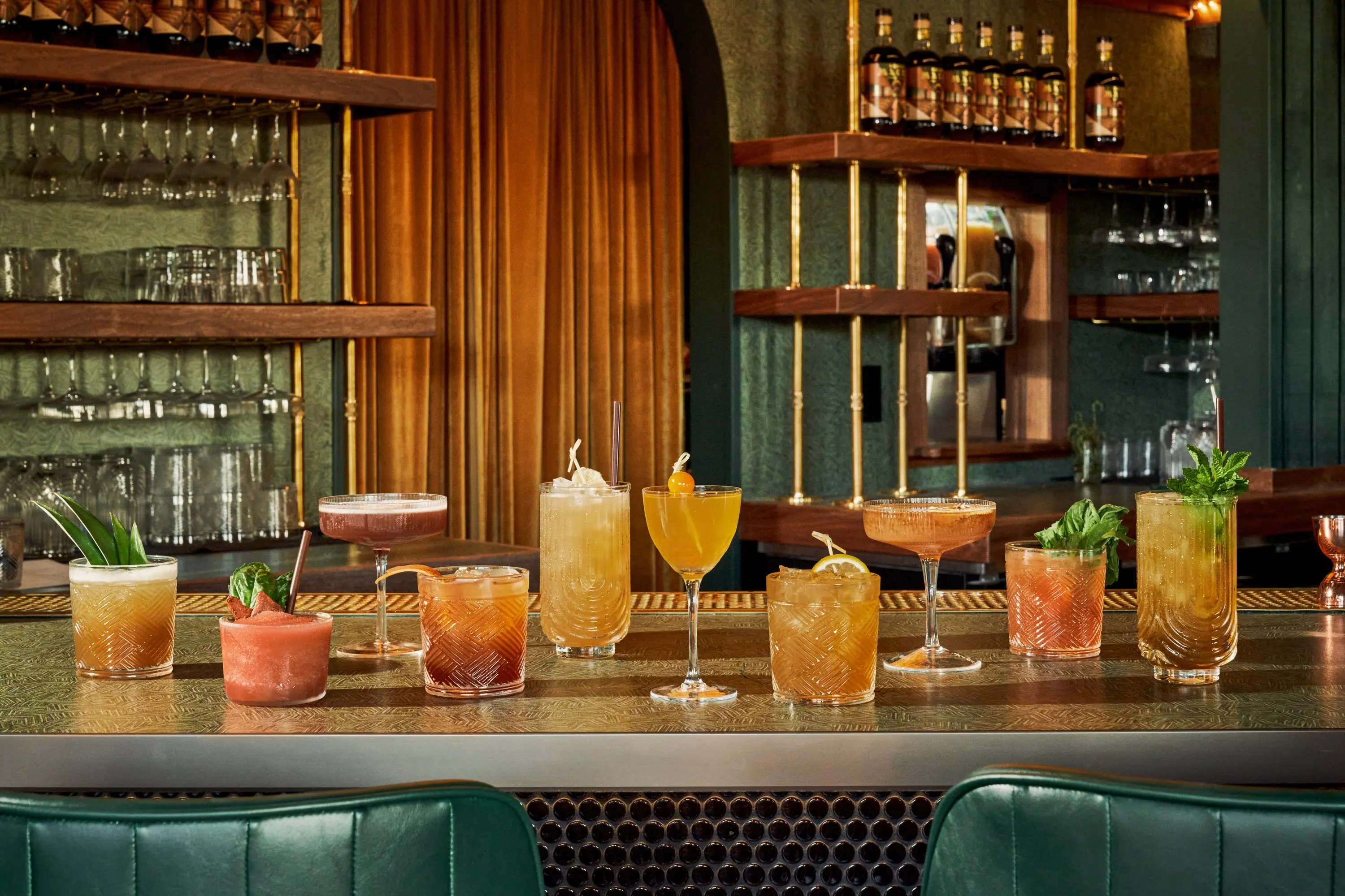Timber back-bar shelving at Senza Maeso holding glassware and bottles